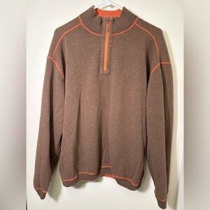 Tommy Bahama Mens Reversible 1/4 Zip Sweater Orange & Brown Size Large